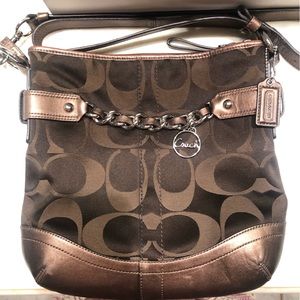 COACH SIG Crossbody w/Leather Chocolate Brown - Silver Hardware